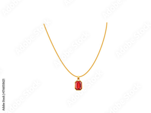 Necklace with pendant on gold chain with red diamonds. Decoration jewelry for women fashion