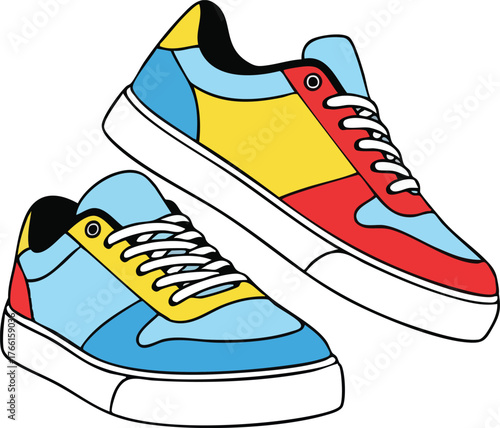 Colorful Athletic Shoes with White Laces and Soles on a White Background