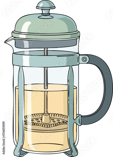 Glass French press coffee and tea maker illustration.