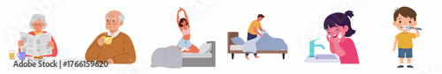 Simple Flat Illustration Daily Life Activities People of Various Ages and Genders