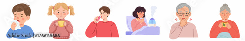 Flat Illustration Diverse People with Cold and Flu Sickness Illness