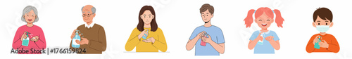 Flat Style People Using Hand Sanitizer Illustration Character Design Concept