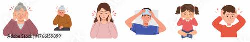 Illustration Diverse People Experiencing Headache or Migraine Symptom Medical Condition