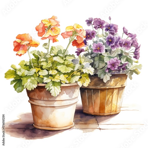 Wallpaper Mural Two potted plants with orange and purple flowers sitting on a patio Torontodigital.ca