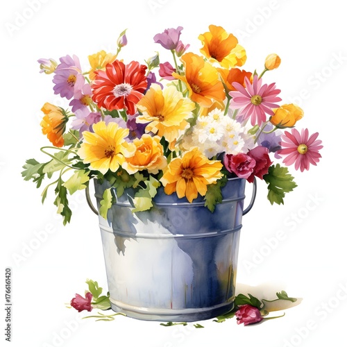 Wallpaper Mural Colorful summer flower arrangement in a rustic metal bucket Torontodigital.ca