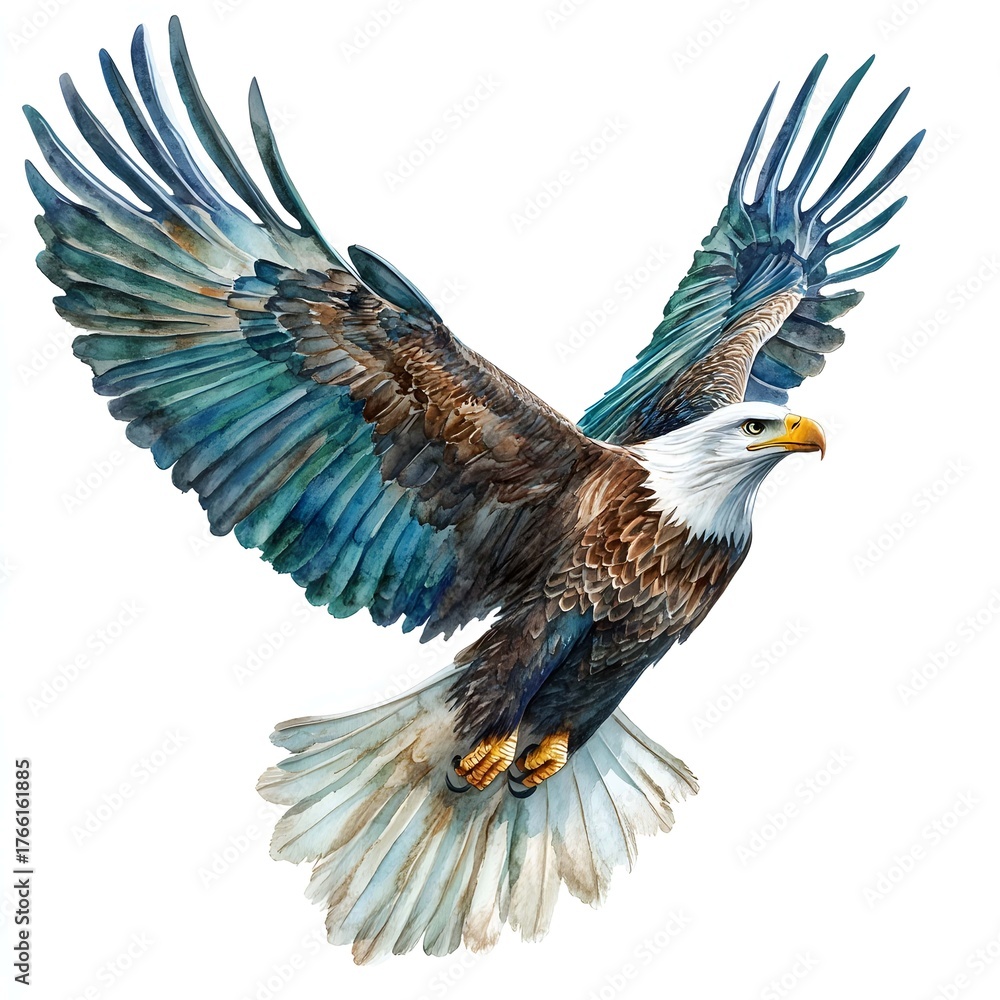 Obraz premium Majestic bald eagle in flight, watercolor painting