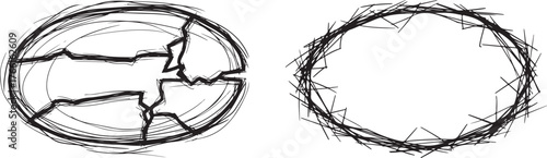 Abstract Sketch Oval Graphics with Cracked and Scribbled Line Style