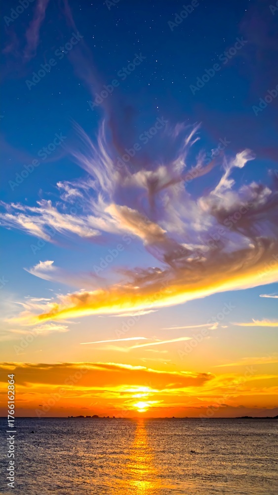 Obraz premium Sunset over the ocean with dramatic clouds