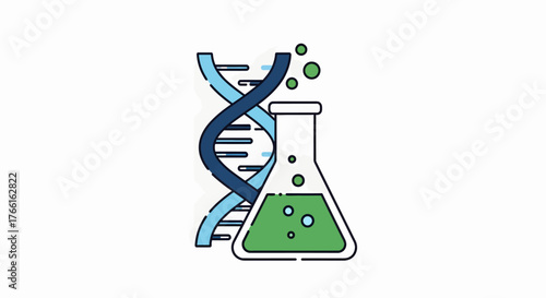 DNA and Chemical Experiment - Flat Icon of Science Research