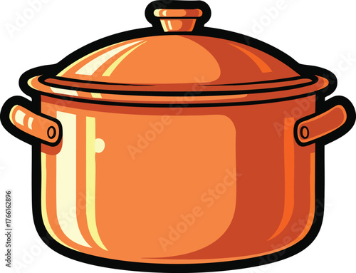 Orange Stock Pot with Lid and Handles Studio Shot Isolated on White Background