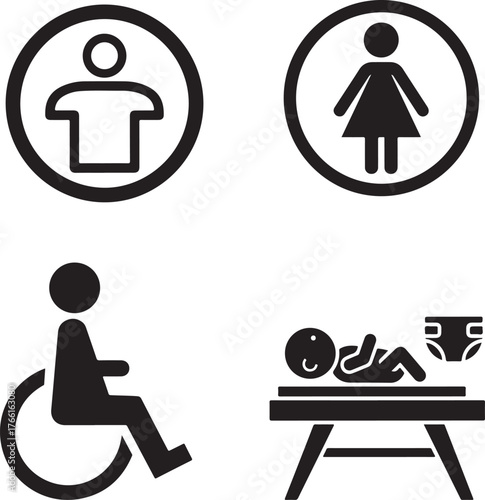 Monochrome Pictogram Set for Public Facilities and Accessibility Services