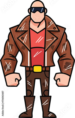 Pixel Art Tough Guy in Brown Leather Jacket and Sunglasses Ready for Action