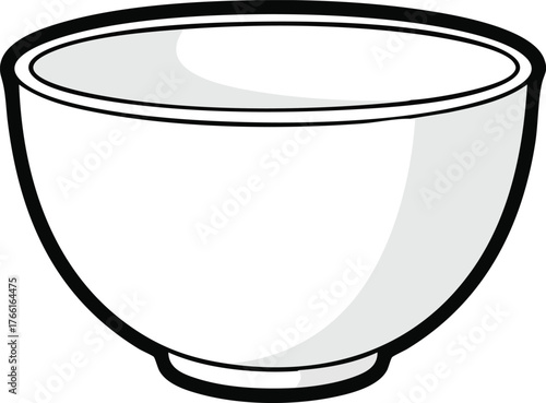 Simple White Bowl With Thick Black Outline Isolated On White Background Studio Shot