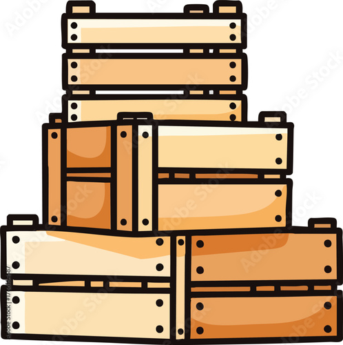 Stack Of Wooden Crates For Storage And Transportation In A Rustic Style