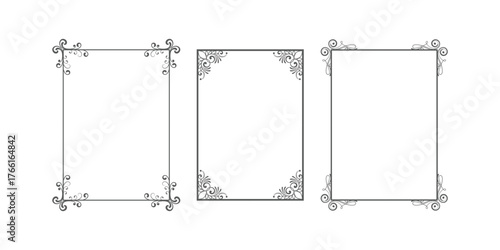 Retro ornamental frame, vintage rectangle ornaments and ornate border. Decorative wedding frames, antique museum picture borders