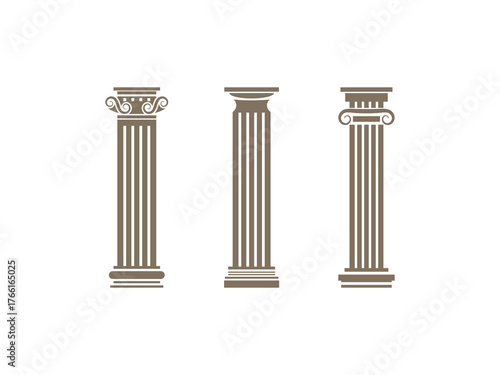 Roman column set, Greek pillar Ancient architecture, Greece Antique Doric, Ionic, Corinthian columns. Roman column set, Greek pillar, Ancient architecture