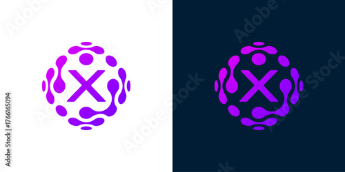 Abstract globe logo with letter X, technology sphere, for digital, technology, computer data