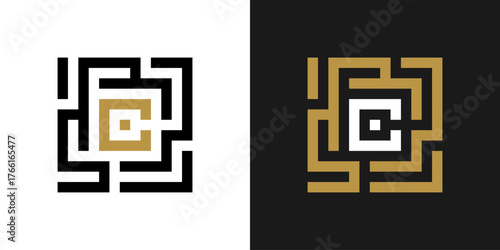 Letter c Maze Labyrint Icon Logo Design Elemen