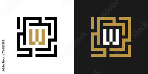 square labyrinth logo design inspiration with letter W