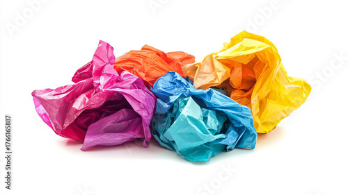 Colorful Crumpled Paper Wrapping Material on a White Background