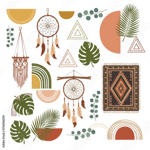 Dreamcatcher and bohemian wall decor arrangement.