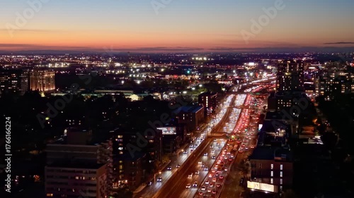 Wallpaper Mural Montreal dusk aerial view of busy city highway with light trails. g. Torontodigital.ca