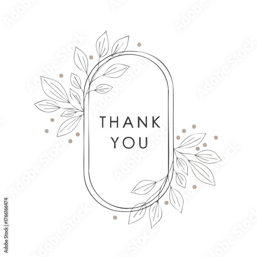 Elegant Thank You Card With Floral Outline.