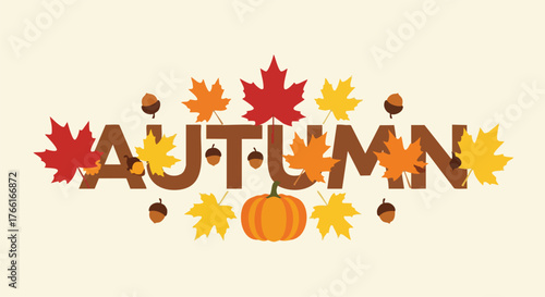 Autumn Season Leaves and Pumpkin Still Life.