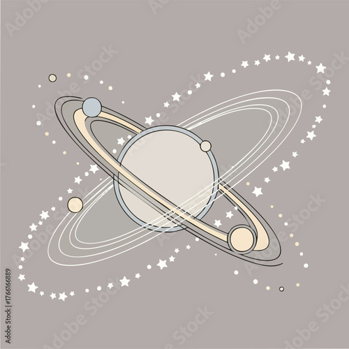Saturn like planet with rings illustration design.