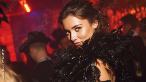 Wallpaper Mural A Woman Wearing a Black Feather Boa at a Halloween Party Torontodigital.ca