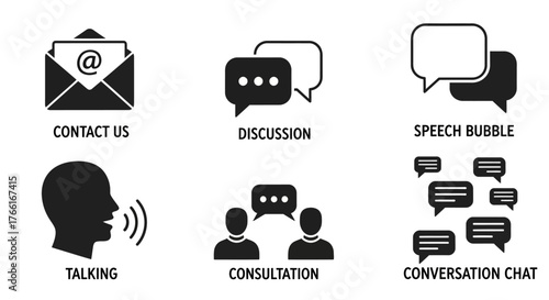 Let's talk! Modern icons for consultation, discussion, conversation, and contact for your website or app. Black and white minimal design that pops