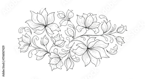Floral line art bouquet illustration.