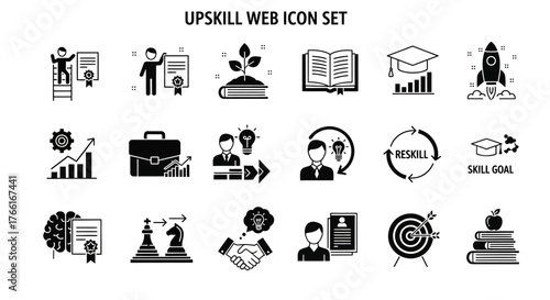 Upskill and reskill icons symbolize career growth, goal achievement, and learning success for a modern, professional workforce ready for the future