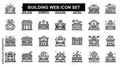 Charming building icons for website design and real estate ventures, creating a welcoming and professional feeling for your brand and creative projects