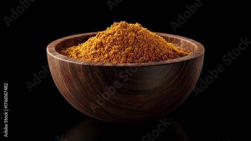 Golden Turmeric Powder in Wooden Bow