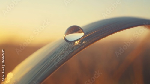 Dewdrop on a Blade of Grass at Sunrise: A Golden Hour Macro