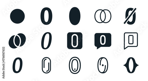 Unique zero icons for modern designs, perfect for creative projects needing a distinct numeric style, from sleek circles to stylized letterforms