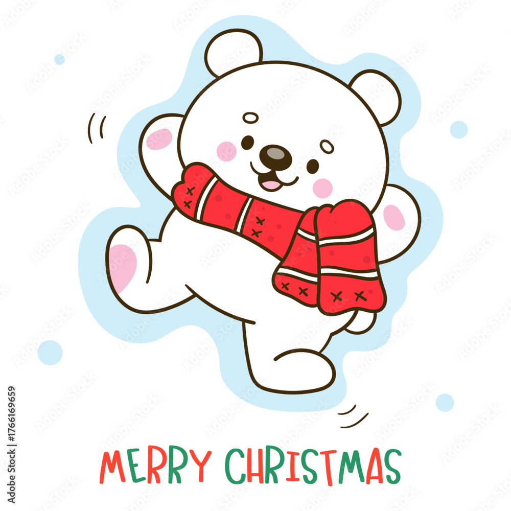 Naklejka premium cute polar bear play snow kawaii animal christmas card