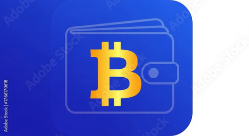 A vibrant digital wallet icon with a bitcoin symbol against a blue background, representing modern finance and cryptocurrency solutions
