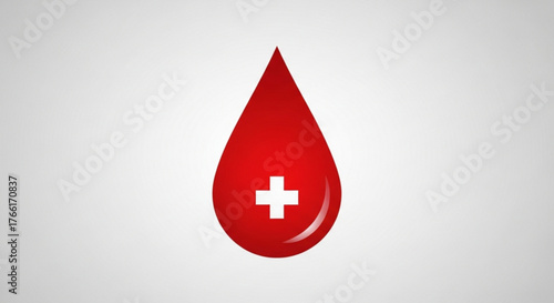 Illustration of a red blood drop with a white cross, symbolizing healthcare, medicine, and blood donation concepts