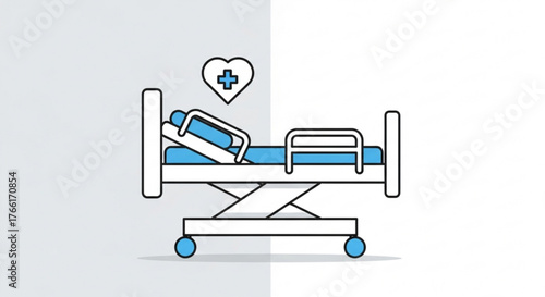 Hospital bed with heart icon concept for medical care, health, and recovery symbol of healthcare, treatment, and wellness modern design