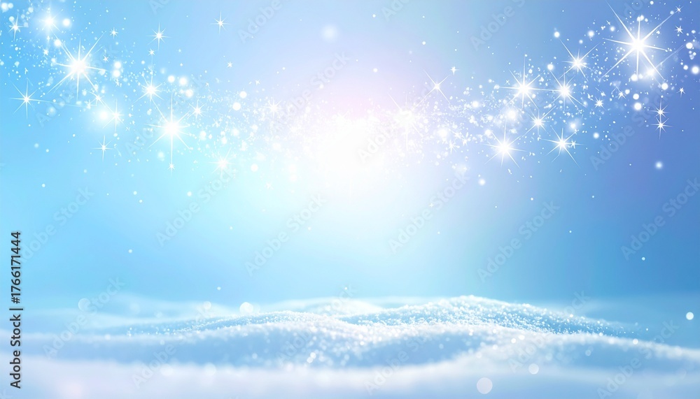 Naklejka premium Winter wonderland background with sparkling snow, bright blue sky, and magical glitter effect for Christmas and New Year celebrations