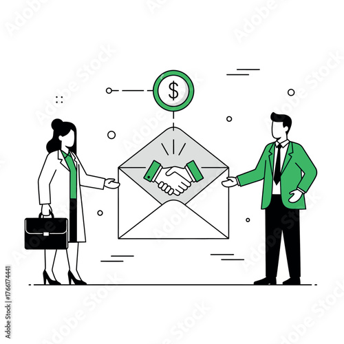 Two business professionals finalizing a profitable deal with a handshake, symbolizing a successful contract and financial partnership