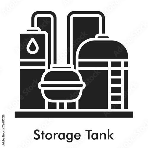Storage Tank Icon in Solid Style. Industrial container for liquid or gas repository equipment glyph.
