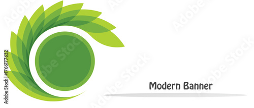 Circular green leaf swirl banner delivers eco header design for modern branding
