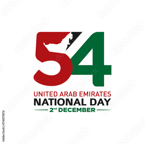 54 National Day of United Arab Emirates. Eid Al Etihad. Text Arabic  Translation: The Union Day. December 2. Vector Logo.	
