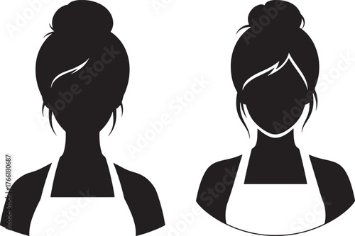Two women wearing aprons silhouette
