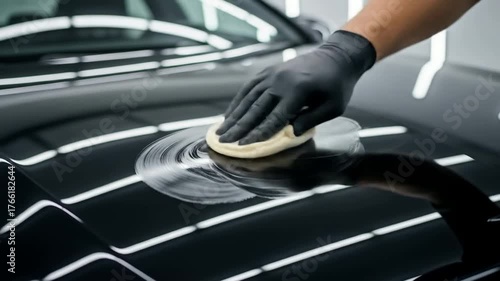 Polishing Shiny Black Car: Meticulous Auto Detailing for Flawless Finish