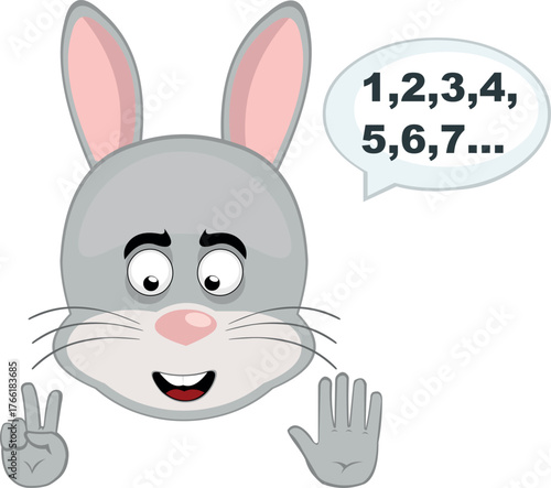 vector illustration emoticon character face rabbit rodent animal, with your fingers hands counting numbers