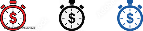minimal stopwatch icons with dollar symbol finance time management and productivity